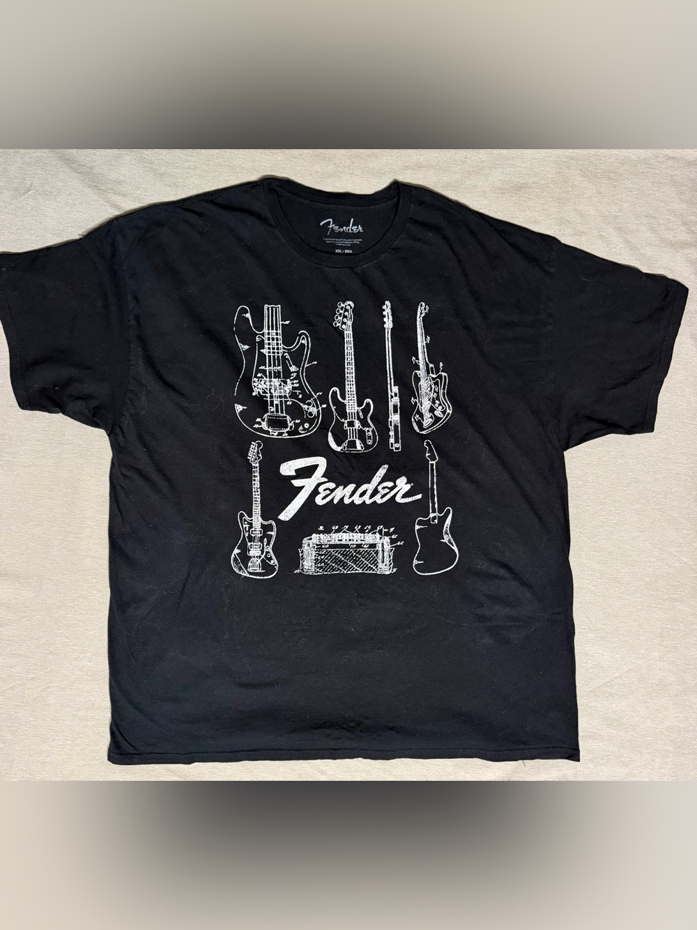 Fender Black Tee with White Guitar Sketches - Men's Short Sleeve